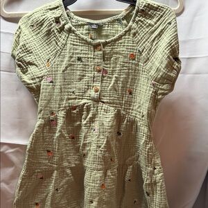 ZAC Zac Posen Pale Green Tiered Gauze Dress with Floral Embroidery